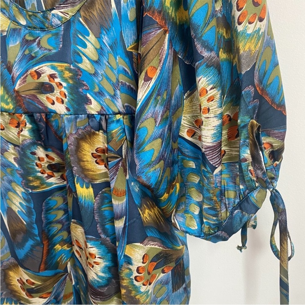 Gorgeous 100% Silk Dress Peacock Feather print midi dress - Picture 4 of 9